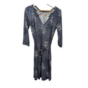 Odd Molly Floral Blue & White Knee Length Tie Back Dress Sz 2 Ruffle Neckline